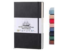 Beechmore Books A3 Sketchbook - 11.7x16.5 Premium Vegan Leather Bound Extra Large Sketch Book Hardcover, 160gsm 160 Perforated Ivory Pages, Blank Sketch Pad, Gift Boxed, Back Pocket, Ribbon Bookmark