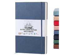 Beechmore Books A3 Sketchbook - 11.7x16.5 Premium Vegan Leather Bound Extra Large Sketch Book Hardcover, 160gsm 160 Perforated Ivory Pages, Blank Sketch Pad, Gift Boxed, Back Pocket, Ribbon Bookmark