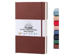 Beechmore Books A3 Sketchbook - 11.7x16.5 Premium Vegan Leather Bound Extra Large Sketch Book Hardcover, 160gsm 160 Perforated Ivory Pages, Blank Sketch Pad, Gift Boxed, Back Pocket, Ribbon Bookmark