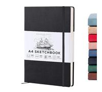 Beechmore Books A4 Sketchbook - 8.5x11" Premium Vegan Leather Bound Large Sketch Book Hardcover With 156 Thick 160gsm Perforated Ivory Pages, Blank Sketch Pad, Gift Boxed, Back Pocket, Ribbon Bookmark
