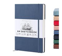 Beechmore Books A4 Sketchbook - 8.5x11" Premium Vegan Leather Bound Large Sketch Book Hardcover With 156 Thick 160gsm Perforated Ivory Pages, Blank Sketch Pad, Gift Boxed, Back Pocket, Ribbon Bookmark