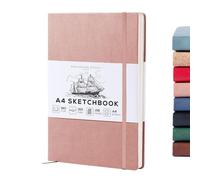 Beechmore Books A4 Sketchbook - 8.5x11 Premium Vegan Leather Bound Large Sketch Book Hardcover with 156 Thick 160gsm Perforated Ivory Pages, Blank Sketch Pad, Gift Boxed, Back Pocket, Ribbon Bookmark