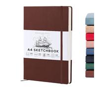 Beechmore Books A4 Sketchbook - 8.5x11" Premium Vegan Leather Bound Large Sketch Book Hardcover With 156 Thick 160gsm Perforated Ivory Pages, Blank Sketch Pad, Gift Boxed, Back Pocket, Ribbon Bookmark