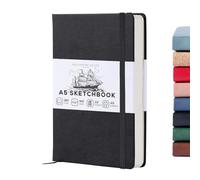 Beechmore Books A5 Sketchbook - 5.8x8.3 Premium Vegan Leather Bound Large Sketch Book Hardcover with 156 Thick 160gsm Perforated Ivory Pages, Blank Sketch Pad, Gift Boxed Back Pocket, Ribbon Bookmark
