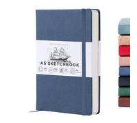 Beechmore Books A5 Sketchbook - 5.8x8.3 Premium Vegan Leather Bound Large Sketch Book Hardcover with 156 Thick 160gsm Perforated Ivory Pages, Blank Sketch Pad, Gift Boxed Back Pocket, Ribbon Bookmark