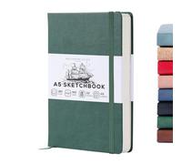 Beechmore Books A5 Sketchbook - 5.8x8.3 Premium Vegan Leather Bound Large Sketch Book Hardcover with 156 Thick 160gsm Perforated Ivory Pages, Blank Sketch Pad, Gift Boxed Back Pocket, Ribbon Bookmark