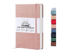 Beechmore Books A5 Sketchbook - 5.8x8.3 Premium Vegan Leather Bound Large Sketch Book Hardcover with 156 Thick 160gsm Perforated Ivory Pages, Blank Sketch Pad, Gift Boxed Back Pocket, Ribbon Bookmark