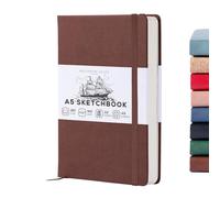 Beechmore Books A5 Sketchbook - 5.8x8.3 Premium Vegan Leather Bound Large Sketch Book Hardcover with 156 Thick 160gsm Perforated Ivory Pages, Blank Sketch Pad, Gift Boxed Back Pocket, Ribbon Bookmark