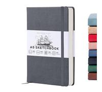 Beechmore Books A5 Sketchbook - 5.8x8.3 Premium Vegan Leather Bound Large Sketch Book Hardcover with 156 Thick 160gsm Perforated Ivory Pages, Blank Sketch Pad, Gift Boxed Back Pocket, Ribbon Bookmark