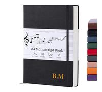 Beechmore Books Monogram Manuscript Paper Notebook - A4, Black | Premium 10-Staff Music Book Hardcover Vegan Leather, 120gsm | Professional Staves Pad | Gift Box For Musicians, Students & Songwriters