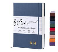 Beechmore Books Monogram Manuscript Paper Notebook - A4, Blue | Premium 10-Staff Music Book Hardcover Vegan Leather, 120gsm | Professional Staves Pad | Gift Box For Musicians, Students & Songwriters
