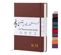 Beechmore Books Monogram Manuscript Paper Notebook - A4, Brown | Premium 10-Staff Music Book Hardcover Vegan Leather, 120gsm | Professional Staves Pad | Gift Box For Musicians, Students & Songwriters
