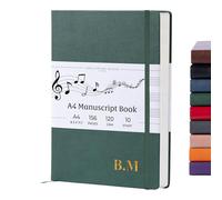 Beechmore Books Monogram Manuscript Paper Notebook - A4, Green | Premium 10-Staff Music Book Hardcover Vegan Leather, 120gsm | Professional Staves Pad | Gift Box For Musicians, Students & Songwriters