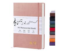 Beechmore Books Monogram Manuscript Paper Notebook - A4, Rose | Premium 10-Staff Music Book Hardcover Vegan Leather, 120gsm | Professional Staves Pad | Gift Box For Musicians, Students & Songwriters