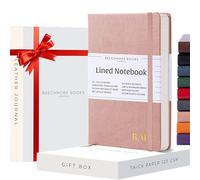 Beechmore Books Ruled Journal Notebook - A5 Rose 160 Lined Pages 8.3 x 5.8 inch | Monogram Leather Daily Journals For Writing - Thick 120gsm Cream Paper | Gifts for Men, Women