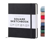Beechmore Books Square Mixed Media Sketchbook - 8x8 Inch Professional Art Journal, 160 GSM / 98 lb Ivory Paper, Perforated Pages, Vegan Leather Hardcover, Lay-Flat Design for Drawing & Doodling