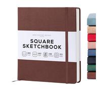 Beechmore Books Square Mixed Media Sketchbook - 8x8 Inch Professional Art Journal, 160 GSM / 98 lb Ivory Paper, Perforated Pages, Vegan Leather Hardcover, Lay-Flat Design for Drawing & Doodling