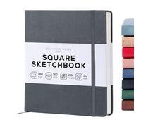 Beechmore Books Square Sketchbook - 8x8 Premium Vegan Leather Bound Large Sketch Book Hardcover with 156 Thick 160gsm Perforated Ivory Pages, Blank Sketch Pad, Gift Boxed Back Pocket, Ribbon Bookmark
