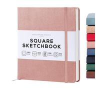 Beechmore Books Square Sketchbook - 8x8 Premium Vegan Leather Bound Large Sketch Book Hardcover with 156 Thick 160gsm Perforated Ivory Pages, Blank Sketch Pad, Gift Boxed Back Pocket, Ribbon Bookmark