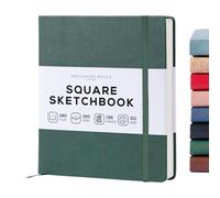 Beechmore Books Square Sketchbook - 8x8 Premium Vegan Leather Bound Large Sketch Book Hardcover with 156 Thick 160gsm Perforated Ivory Pages, Blank Sketch Pad, Gift Boxed Back Pocket, Ribbon Bookmark