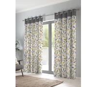 'Beechwood' Leaf Trail Pair of 100% Cotton Eyelet Curtains Fusion Mustard 168cm width x 137cm drop