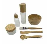 BEECO GIF2U - Bamboo Face Mask Mixing Bowl Set, 7 Pieces Face Mask Mixing Tools Kit with Face Mask Bowl, Spatula, Spatula