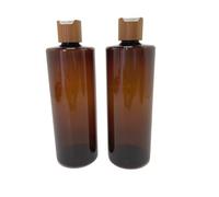 BEECO GIF2U Empty Cosmetic Bottles 16oz/500ml 2 PACK With Bamboo Disc Top Flip Cap for Shampoo Lotion Liquid Soap,Cream,Refilable Plastic Squeeze Travel Size Toiletry Bottles Brown