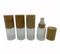 BEECO GIF2U Empty Cosmetic Bottles 1oz/30ml 4 PACK with Bamboo Cap,Frosted Glass Spray Bottle with Fine Mist Dispenser for Liquid Perfume Toiletries Containers,Toner Bottles(Frost Clear)