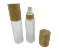 BEECO GIF2U Empty Cosmetic Bottles 2oz/60ml 2 PACK with Bamboo Cap,Frosted Glass Spray Bottle with Fine Mist Dispenser for Liquid Perfume Toiletries Containers,Toner Bottles