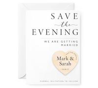 Beecreative Personalised Save The Evening Cards For Wedding - Wooden Fridge Magnet Modern Simple Save The Evening Card With Envelopes (Save the Evening)