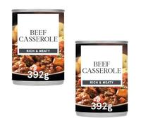 Beef Casserole, Rich & Meaty, 392g, Pack Of 2, Rich beef casserole featuring tender chunks of meat and vegetables in a thick, flavourful gravy, perfectly portioned at 392g per tin