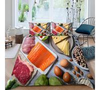 Beef Duvet Cover Set Single Size Healthy Recipes Bedding Sets 3D Print Soft Breathable Microfiber Quilt Cover 135x200 cm with Zipper Closure und 2 Pillowcases for Bedroom Bed Decor B/1376