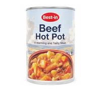 Beef Hot Pot Tinned Meal 390g x 6 Hearty Beef and Vegetables in Rich Gravy, Ready to Heat Comfort Food, Long Life Cupboard Canned Meal