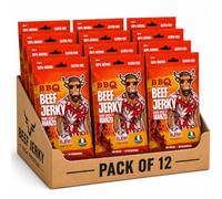 Beef Jerky High Protein Dried Meat Snacks (12 Pack x 25G) BBQ Sauce Flavour