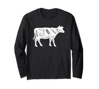 Beef Meat Cuts Butcher Chart BBQ Grilling Cow Diagram Long Sleeve T-Shirt