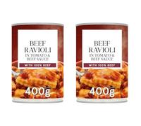 Beef Ravioli in Tomato & Beefy Sauce 400g, Pack Of 2, WITH 100% BEEF Durum wheat pasta, Pasta parcels with a beef filling in a tomato and beef sauce