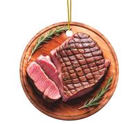 Beef Steak Christmas Ornament Rare Meat Aged Steaks Food Themed Foodie Novelty Holiday Christmas Xmas Gift Tree Décor for BBQ, Meat Lovers, Barbecue & Cooking Fans, Dad (Flat Printed Design, Not 3D)