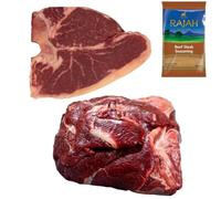 Beef T-Bone 1kg & Cow Cheek 1kg with Rajah Beef Seasoning 100g | Halal Traditional Slow Cook Pack | Premium Cuts for Braising, BBQ & Stews
