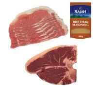 Beef T-Bone & Salted Beef Slices 1 kg with Rajah Seasoning | Halal Premium Combo for Grilling, Roasting & Traditional Dishes | Tender, Flavor-Rich Steak Pack