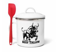 Beef Tallow Cup with strainer for Cooking Fat Storage - Bacon Grease Container with Lid, Strainer, & Spatula for Brisket Drippings, Lard, & Oil- Grease Keeper for Kitchen or BBQ - Dishwasher Safe