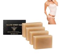 Beef Tallow & Honey Soap Bar for Dry Sensitive Skin, All Natural Grass Fed Tallow Soap Unscented, Handcrafted Moisturizing Face & Body Wash for Women & Men, Nourishing Bath (4pcs)