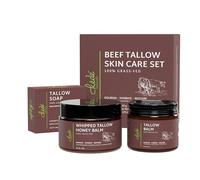 Beef Tallow Skincare Set - 3-in-1 Bundle: 100% Grass-Fed Beef Tallow Balm, Moisturizer & Handmade Soap - Natural, Nourishing & Handcrafted - 60g Balm, 120g Moisturizer, 120g Soap - Gift Set