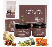 Beef Tallow Skincare Set | 3-in-1 Grass-Fed Bundle with Tallow Balm, Whipped Honey Tallow Cream & Soap | Natural Face & Body Care for Dry & Sensitive Skin, Deep Hydration & Skin Barrier Support