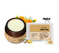 Beef Tallow Soap & Cream Set - Organic Soap Bar for Deep Cleansing & Moisturising, Paired with Tallow Face Balm for Hydration & Skin Repair, Nourishing Skin Care Duo - 100g Natural Soap & 50g Cream