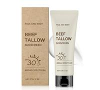 Beef Tallow Sunscreen SPF 30 - Natural Mineral Sun Cream for Face & Body - Reef Safe & Water-Resistant Beef Tallow Sunblock - Non Greasy & Moisturising Suncream for Summer Outdoor Travel