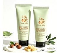 Beef Tallow Sunscreen SPF 40 - Face & Body Mineral Sunscreen, Reef Safe, Non-Greasy Lightweight Formula, Natural Moisturizing Protection for Women & Men, Travel Size 2.47 oz（2 pcs）