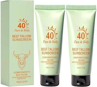 Beef Tallow Sunscreen SPF 40 for Face, Reef Safe Sunscreen Travel Size, Natural Organic Non-Greasy Lightweight Formula for Women & Men, Hydrating & Water Resistant, Gentle for All Skin Types (2PC)