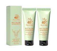 Beef Tallow Sunscreen SPF 40, Reef Safe Sun Protection Natural Sun Cream For Face & Body, Deep Hydration & Non-Greasy Formula For Women & Men, Moisturising Suncream For Summer Outdoor Travel (2PC)