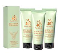 Beef Tallow Sunscreen SPF 40, Reef Safe Sun Protection Natural Sun Cream For Face & Body, Deep Hydration & Non-Greasy Formula For Women & Men, Moisturising Suncream For Summer Outdoor Travel (3PC)
