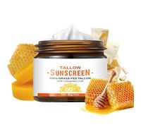 Beef Tallow Sunscreen SPF 50-100% Grass Fed Tallow & Honey Mineral Sunscreen - Natural Sunscreen for Sensitive Skin - Non-Nano Zinc Oxide Face & Body Beef Tallow Moisturiser - Water Resistant (60g)